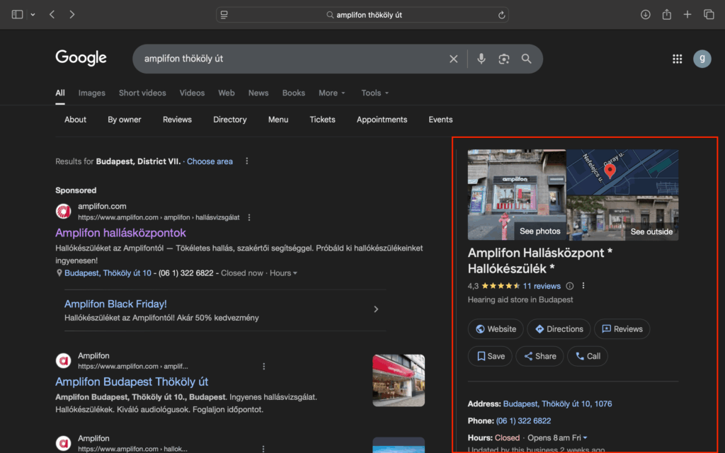 google cégem megjelenés egészségügyi szolgáltató esetén